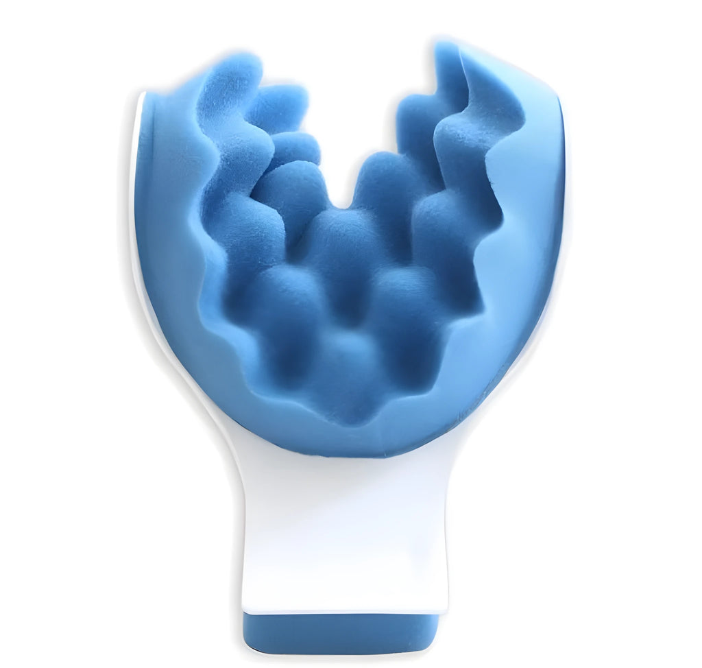 Neck muscle relaxation support pillow in sponge and PP, 21x16x13cm, on a neutral background
