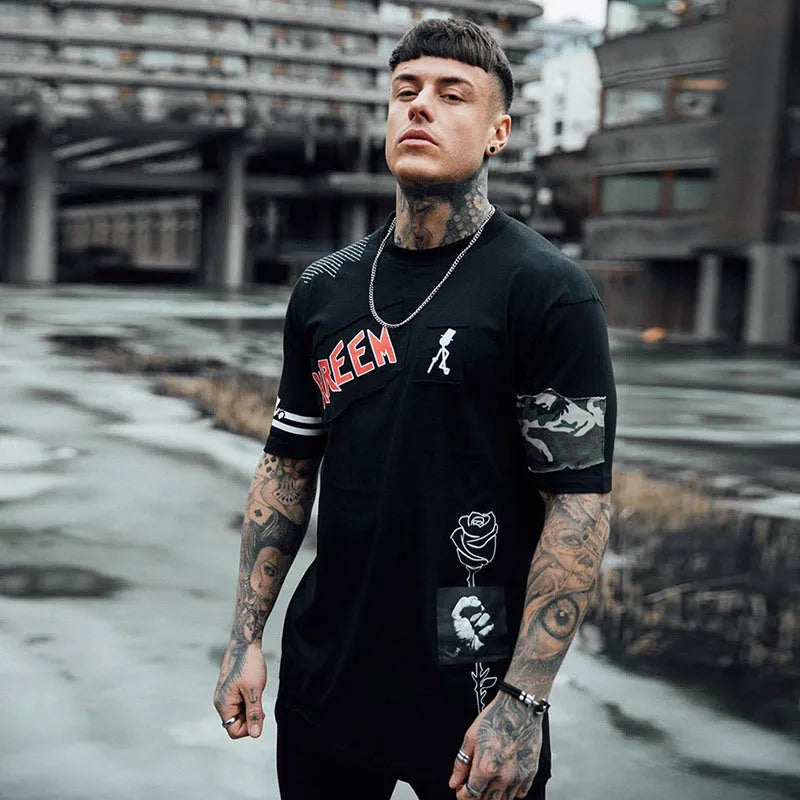 Men's loose fit short sleeve cotton t-shirt in black front view