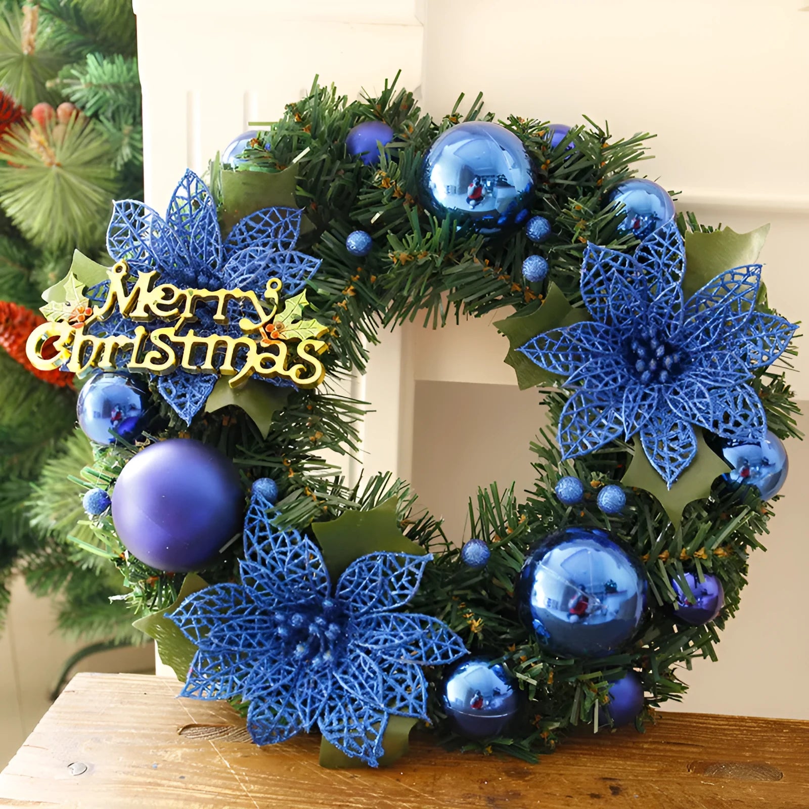 30cm multicolour plastic Christmas wreath decoration for door and garden