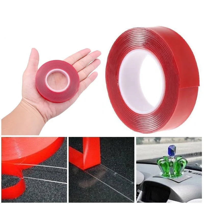 Transparent acrylic foam double-sided tape 3m long in 8mm width on a white background