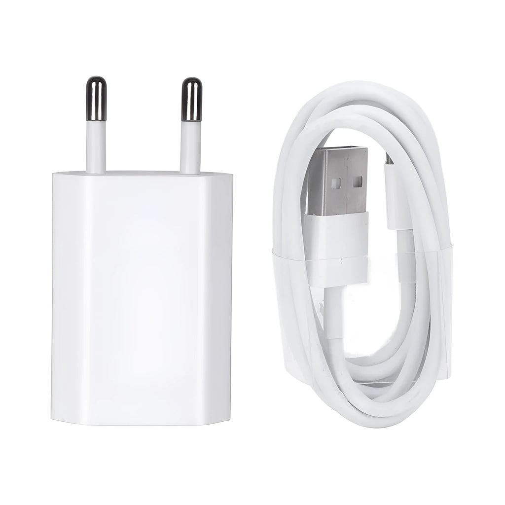 USB travel charger and cable kit for iPhone and iPad models with 5V 2A fast charging capability