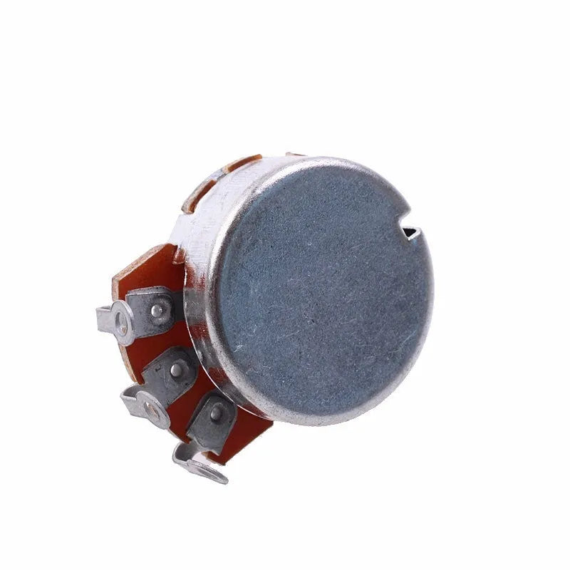 A single metal potentiometer knob for electric guitar volume or tone control replacement.