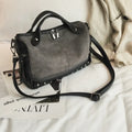 Soft grey PU leather large tote bag for women shown with zip open.