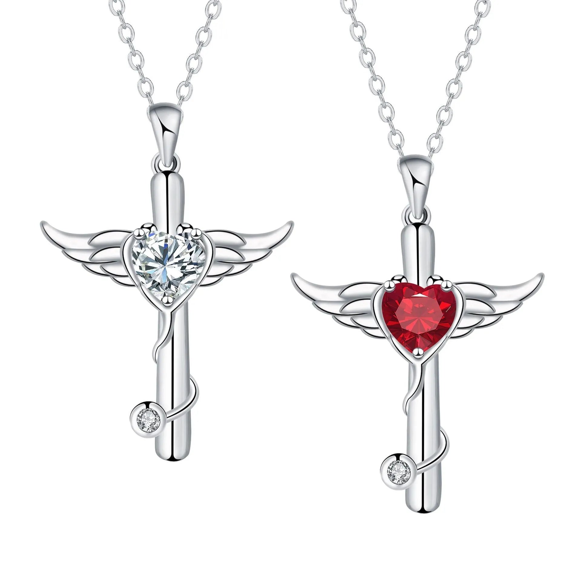 Wings cross stethoscope copper necklace with electroplated finish in red diamond or white diamond colour options