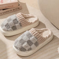 Women's plaid pattern plush slippers with coral velvet upper and PVC anti-slip sole
