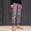 Men's cotton cargo cropped pants in khaki with lace-up waist and mid-rise fit
