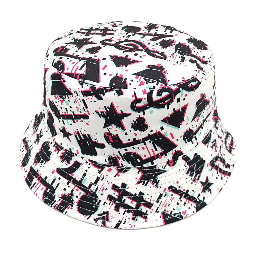 Musical note pattern bucket hat in Note colour, polyester, dome crown, size M 56-58cm