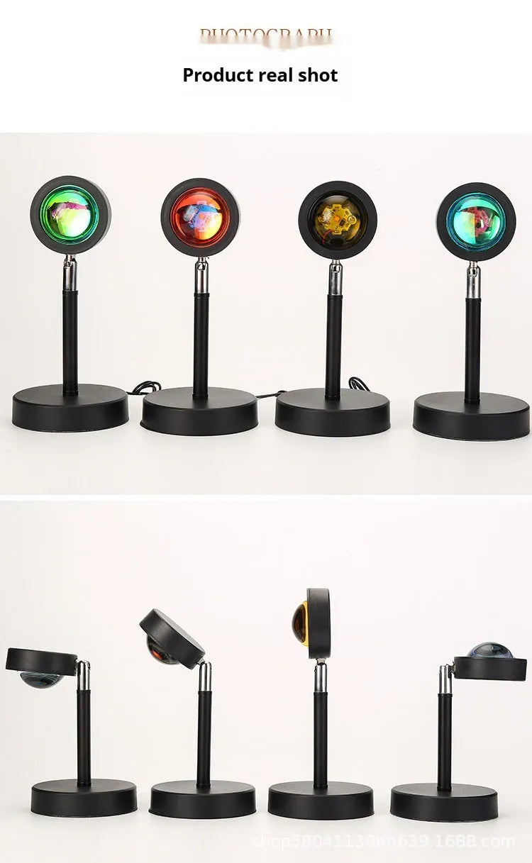 Sunset red USB floor lamp in modern simplicity style, 12.5 x 27 cm, with RGB colour options on a desk.