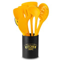 Yellow silicone and nylon 4-piece cooking utensil set with spoon and spatula for nonstick cookware