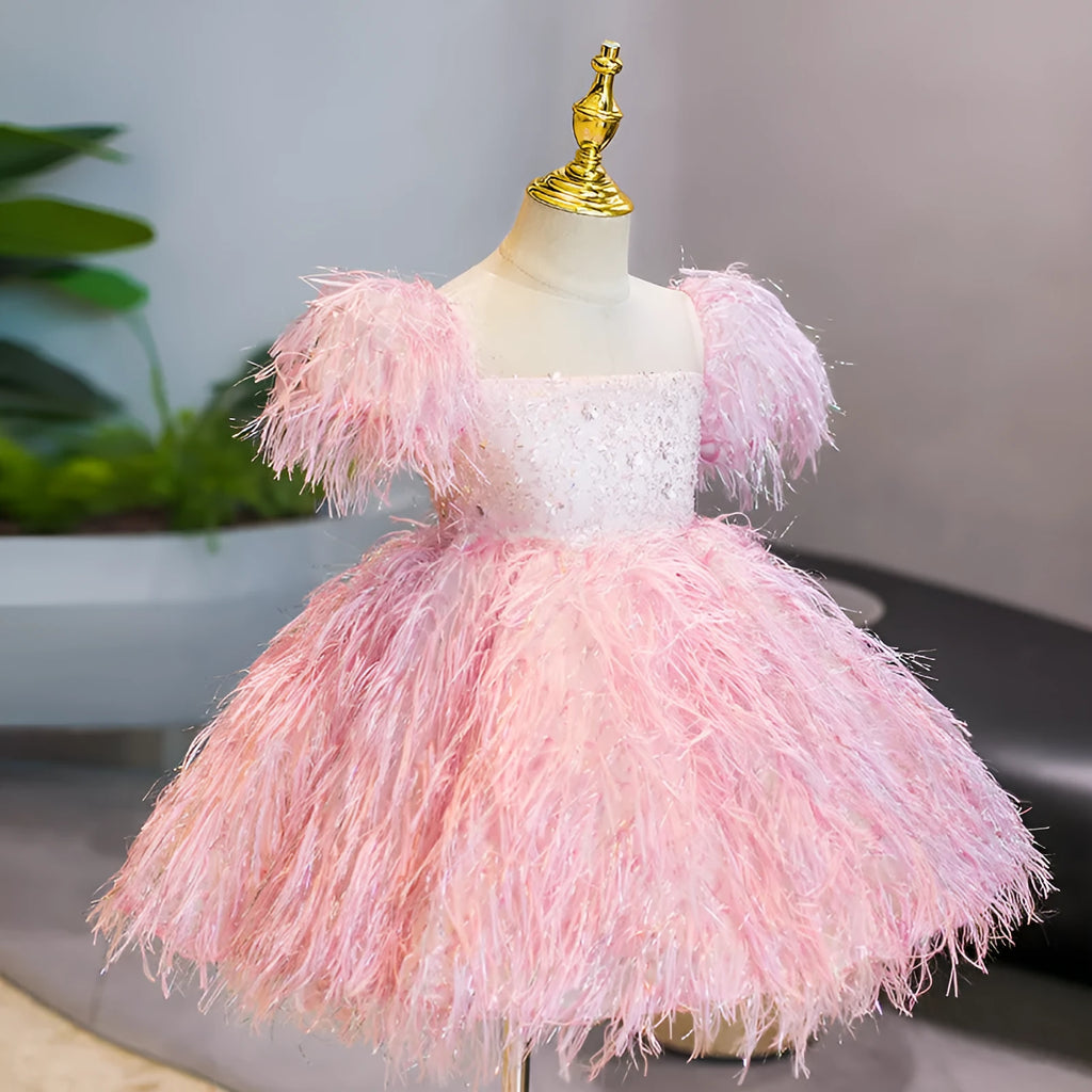 Polyester girl princess dress in pink T122, suitable for children 80-150cm height