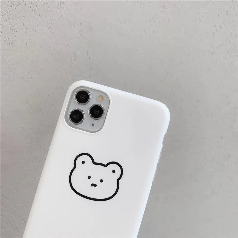 Korean cartoon bear design on a soft silicone back case for Apple iPhone models.