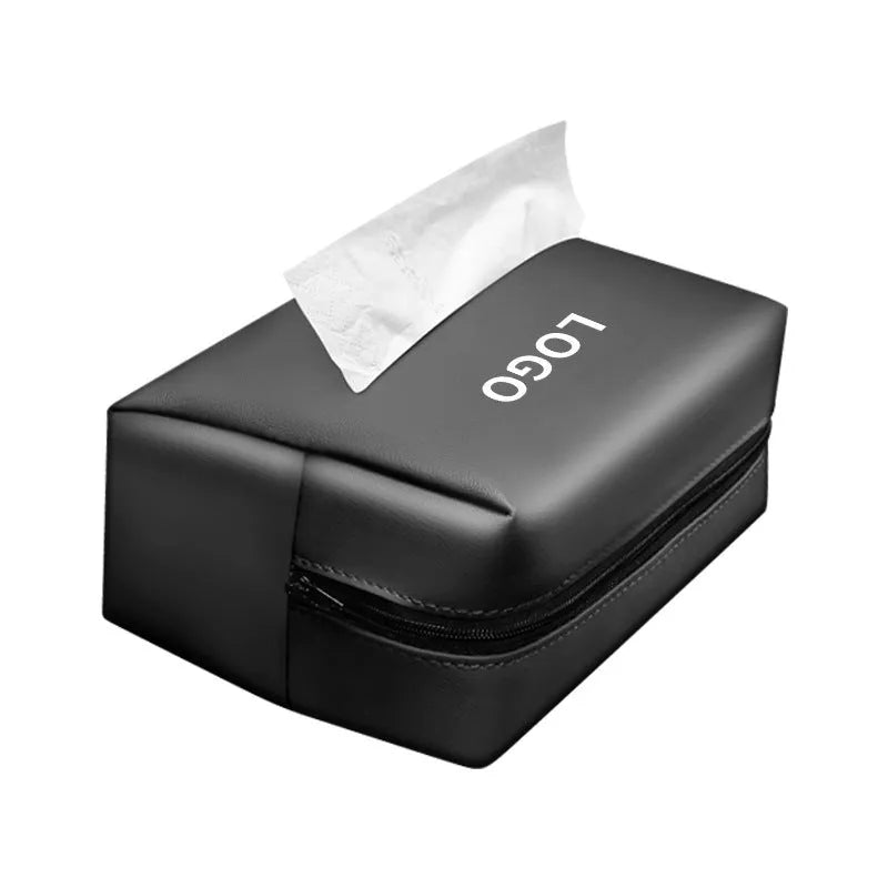 Leather tissue paper extraction box 18cm x 12.5cm x 9cm for home or car, available in black dark green grey and mocha brown