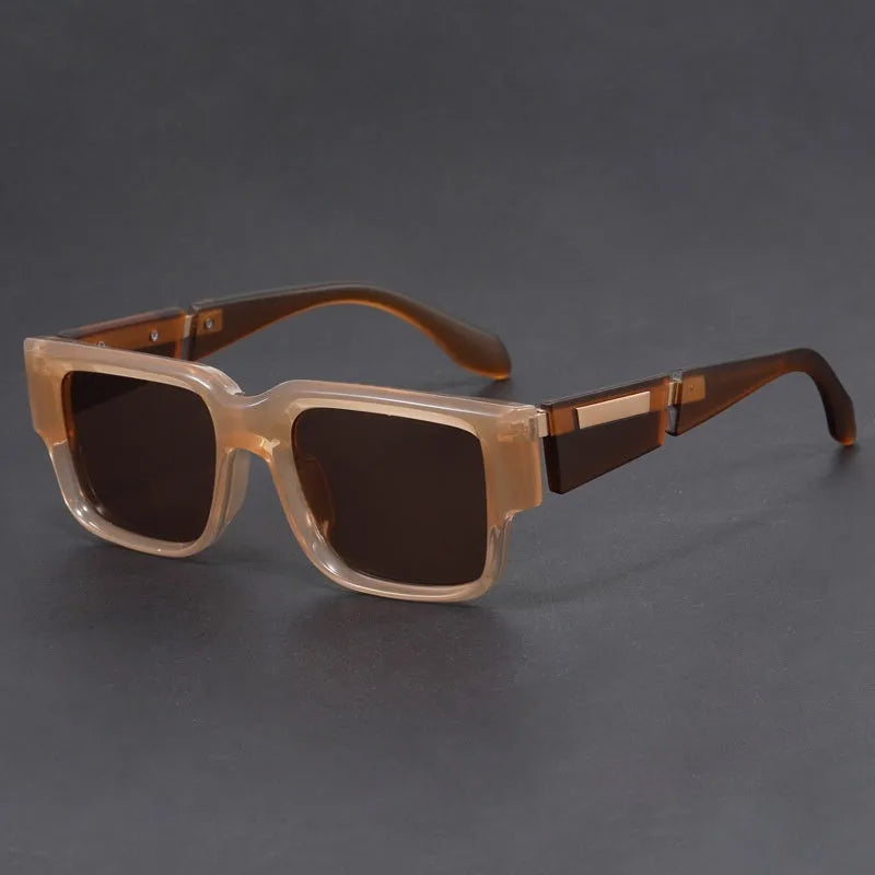 Blue frame sunglasses with grey blue lenses in retro square thick frame design