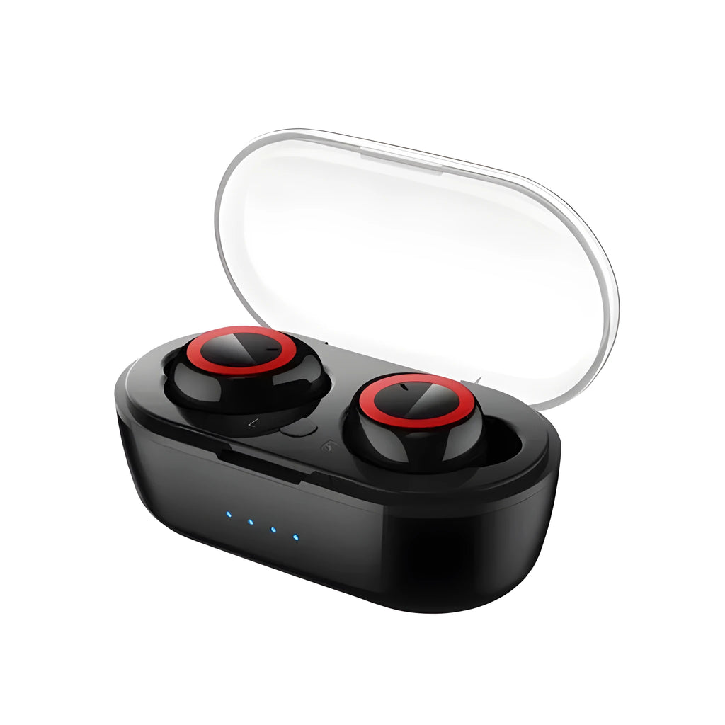 Y50 TWS Bluetooth wireless earbuds in black with charging box, ergonomic sports design