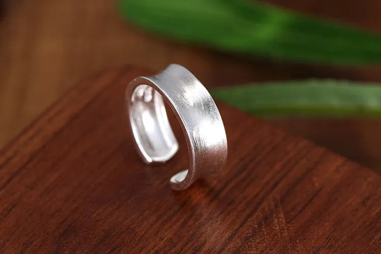 Adjustable opening sterling silver ring with geometric shape and Korean frosted finish