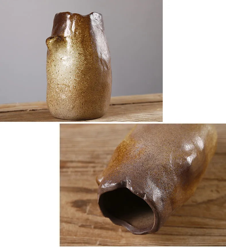 Ceramic small vase glazed pottery Japanese style ornament six colour options direct sales