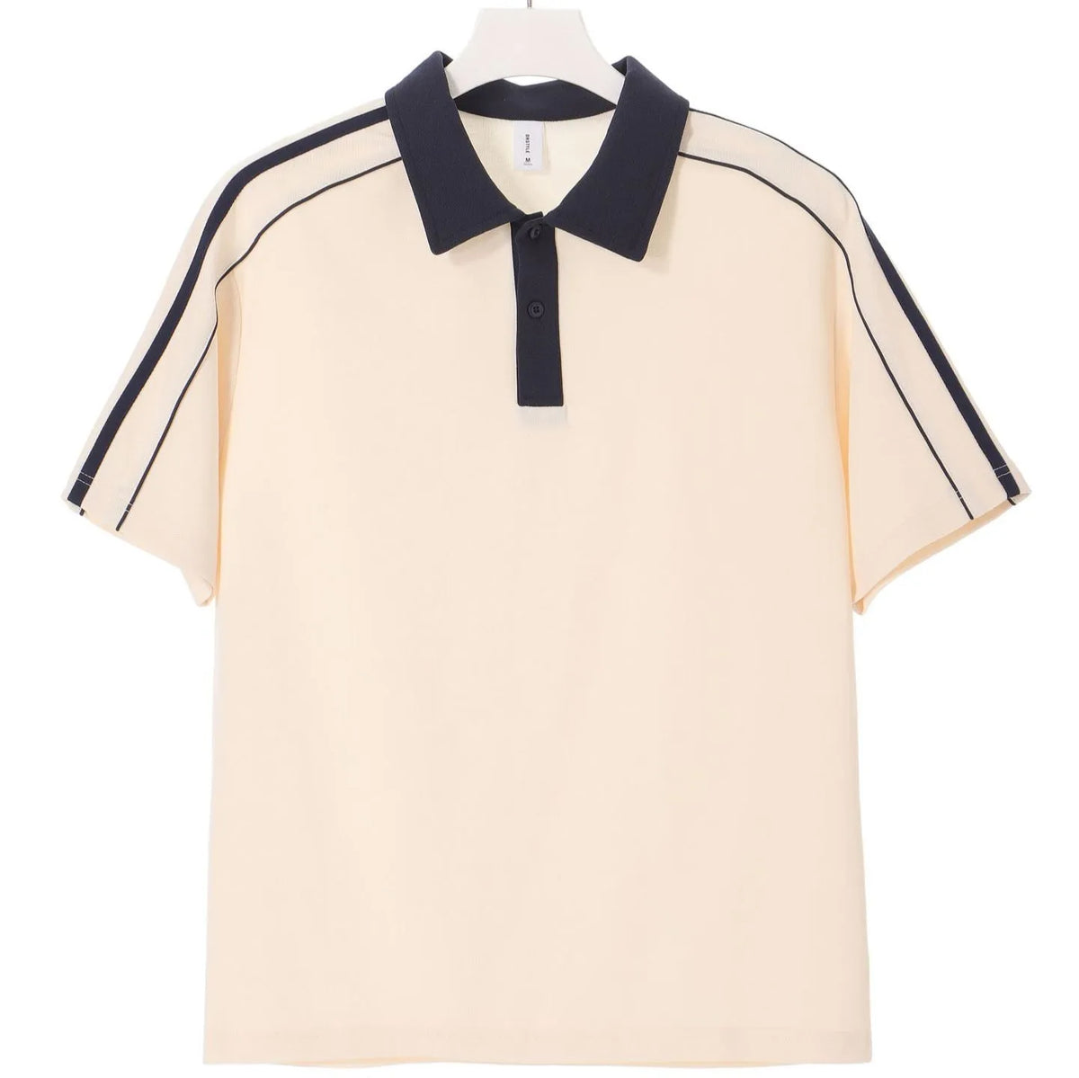 Casual lapel short sleeve t-shirt, loose cotton blend drop shoulder polo shirt in two-tone colour, sizes S to 3XL