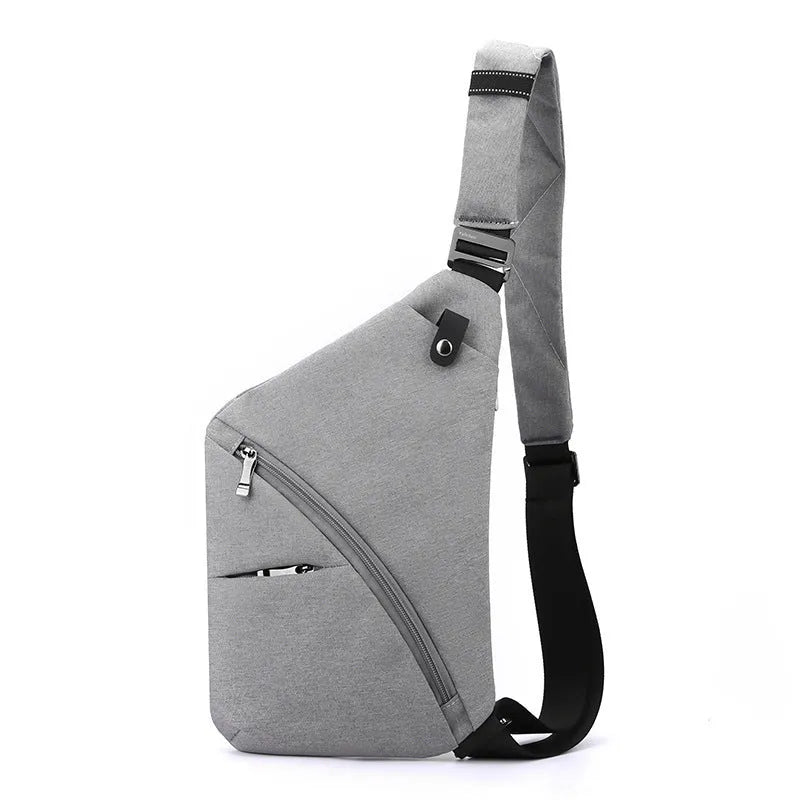 Men's Oxford cloth chest bag with one-shoulder design in grey or black with letter detailing
