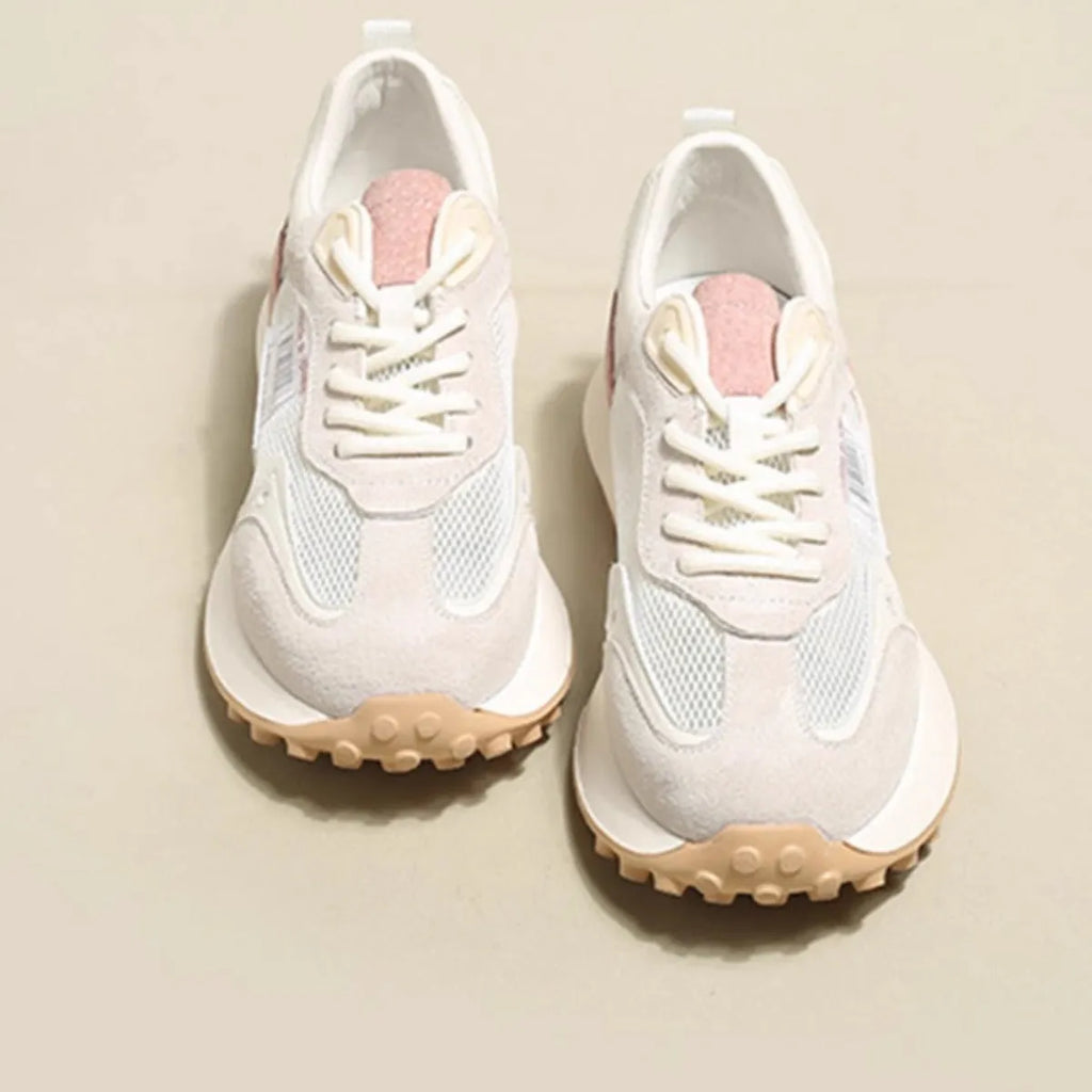 Women's grey retro low-top sneakers with round toe and flat rubber sole