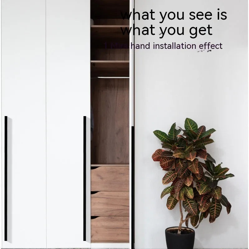 Aluminium alloy T-bar cabinet door handle in black anodic oxidation finish with screw holes visible