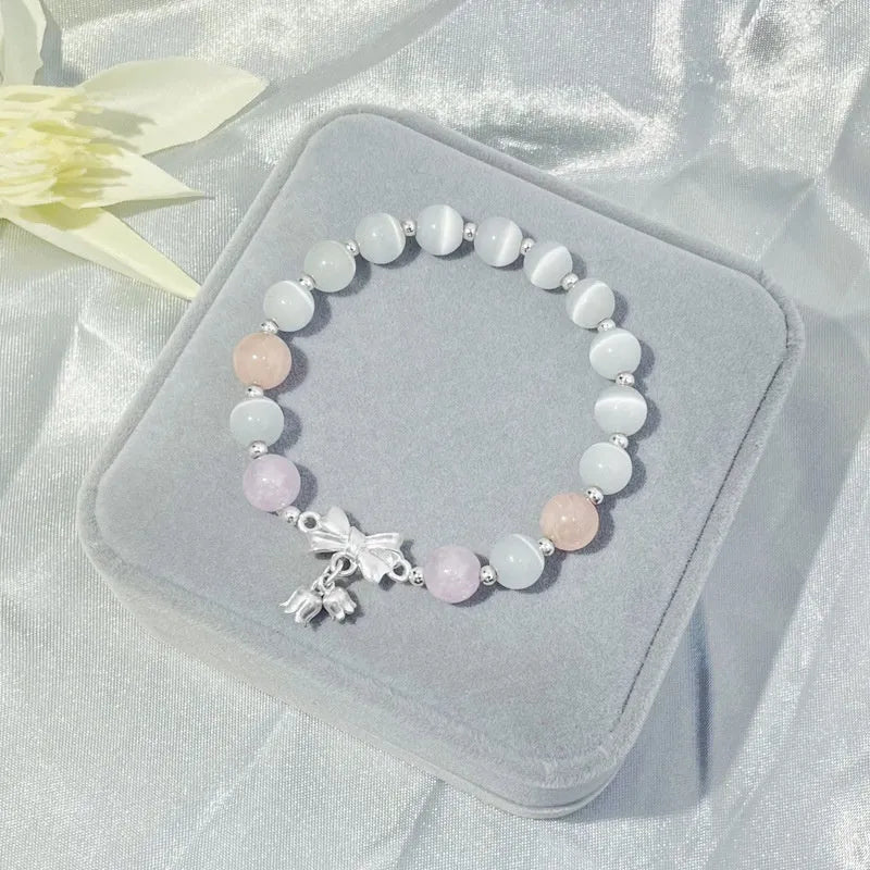 Lavender purple opal crystal bracelet with bowknot design for women