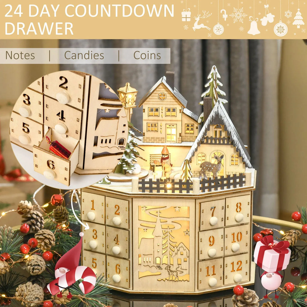 Wooden Christmas 24-day countdown advent music calendar ornament for home and office display