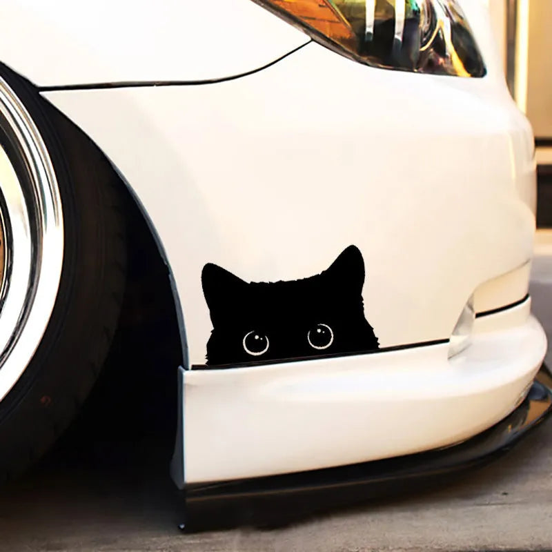 Cartoon black cat carving-half car sticker 15 by 9 centimetres on paper bottom