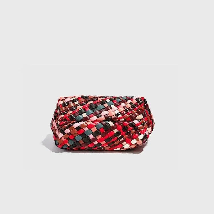 Women's woven PU leather shoulder bag with colour weave pattern, 18cm length