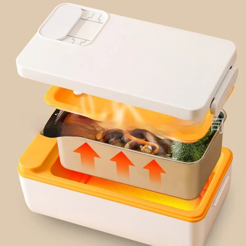 Rechargeable electric lunch box with 304 stainless steel liner, 40W USB heating, 245 x 90 x 124mm, in Ivory White, Violet or Grass Green
