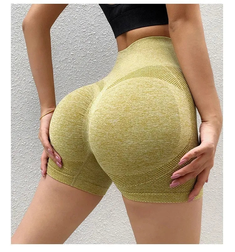 Women's high-waist yoga shorts in quick-dry nylon blend with seamless waistband for fitness activities