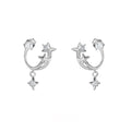 Track zircon ear studs in S925 sterling silver with white gold electroplate finish, star shape design for women