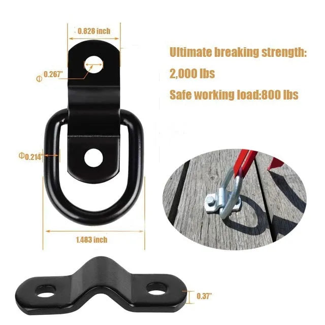 Black galvanized pull ring floor hook for truck cargo securing