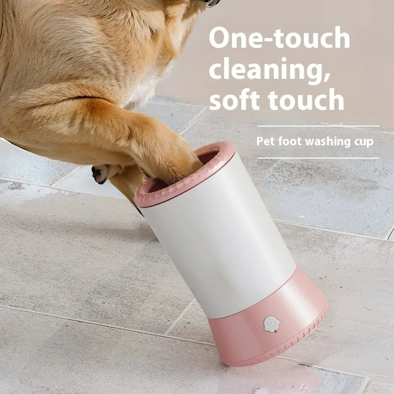 Electric foot-washing machine for dogs and cats in pink colour, with ABS and silicone construction