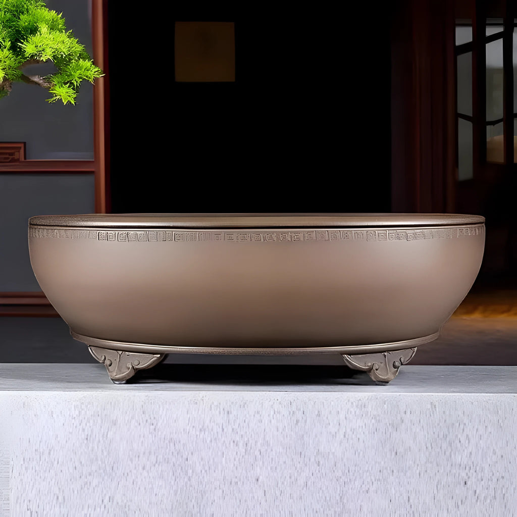 Handmade oval purple sand flowerpot with black mud green colour, 50cm length classical planter for indoor plants