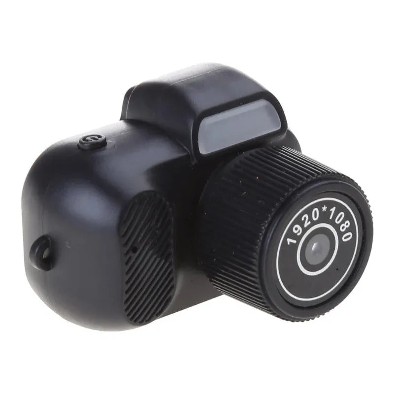 Retro style black mini camera with built-in screen for 1080p HD video recording