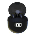 Sports TWS in-ear Bluetooth headset in black with digital display showing battery level