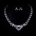 Zircon flower stud necklace set with earrings, gold-plated copper, adjustable 51-80cm box chain, floral pattern