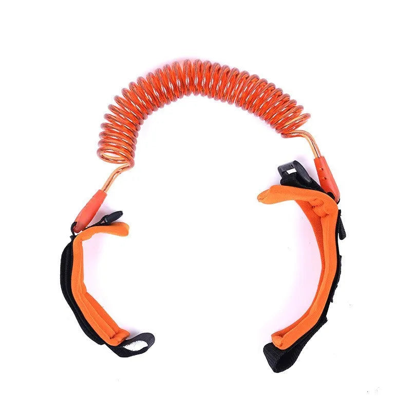 Child safety wristband anti-lost strap with 2.5m special PU spring rope, 360 degree rotary head and breathable sponge lining.