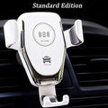 Black car wireless charger mount holding an iPhone on a car ventilation vent