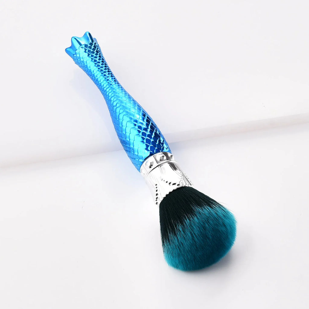 Demon blue single makeup brush with nylon bristles and plastic handle, 15cm by 5cm by 5cm, in OPP package