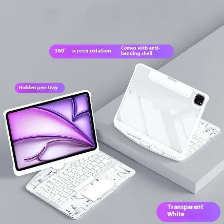 360 swivel transparent keyboard case for iPad with trackpad and telescopic pen slot