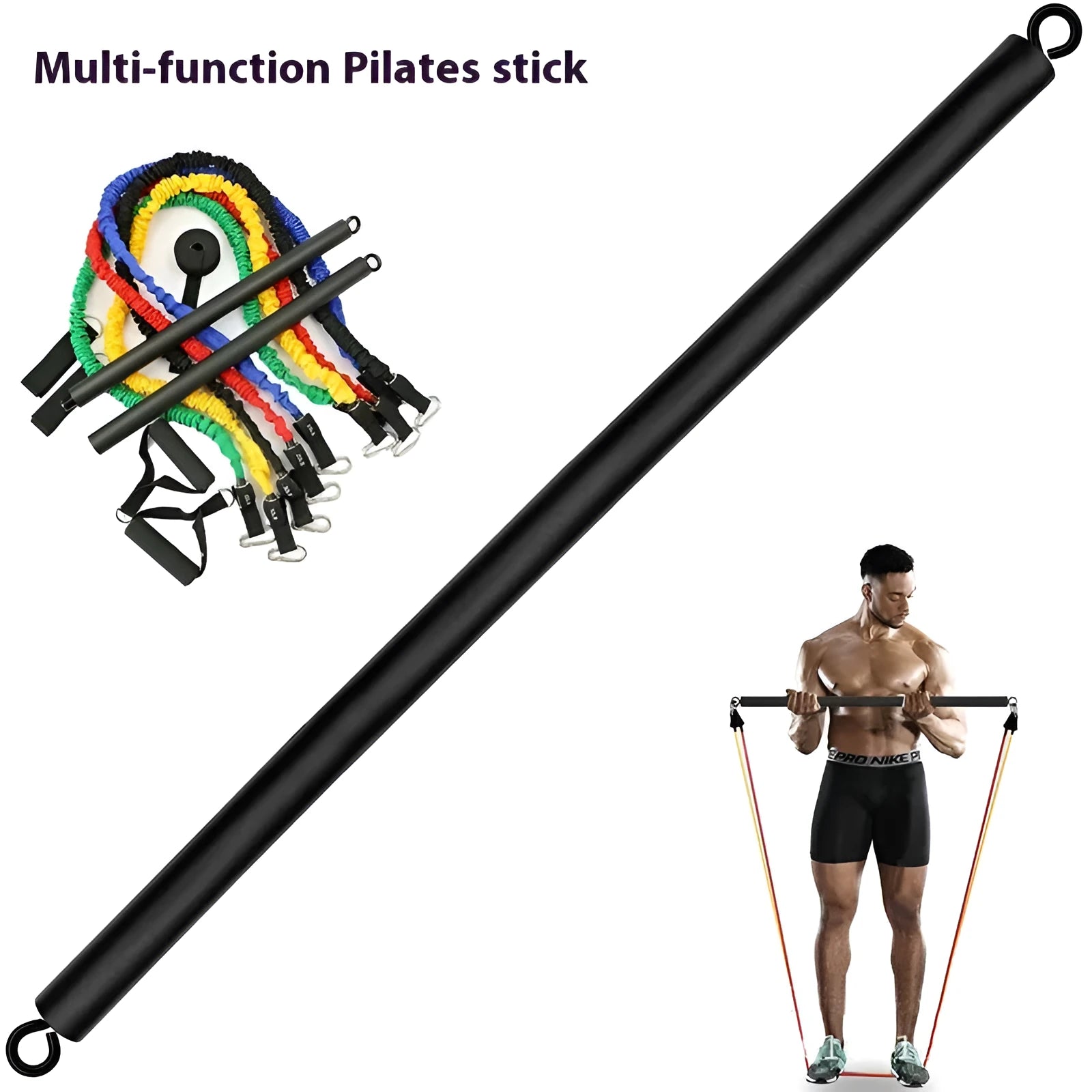 Two-segments push-and-pull fitness stick with rope for yoga and Pilates home workouts
