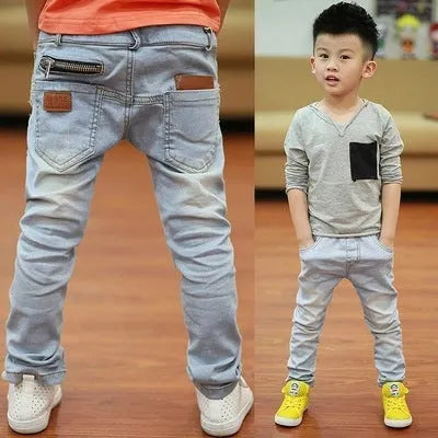 Boys striped harem trousers with elastic waistband in sanded denim fabric