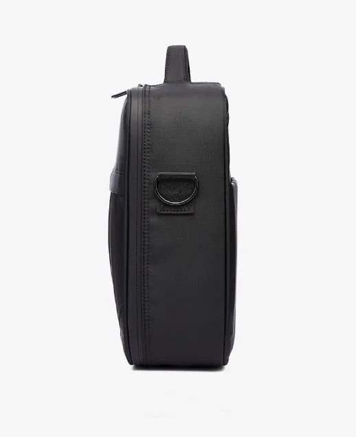 Black Oxford fabric men's messenger bag showing front and side profile