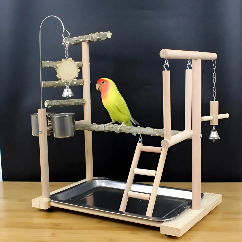Pepper wood parrot toy stand with tiger skin peony pattern and sub-stand pole