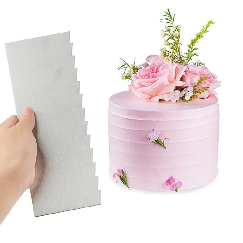 Stainless steel cream scraper with polygon cake pattern designs for cake decorating