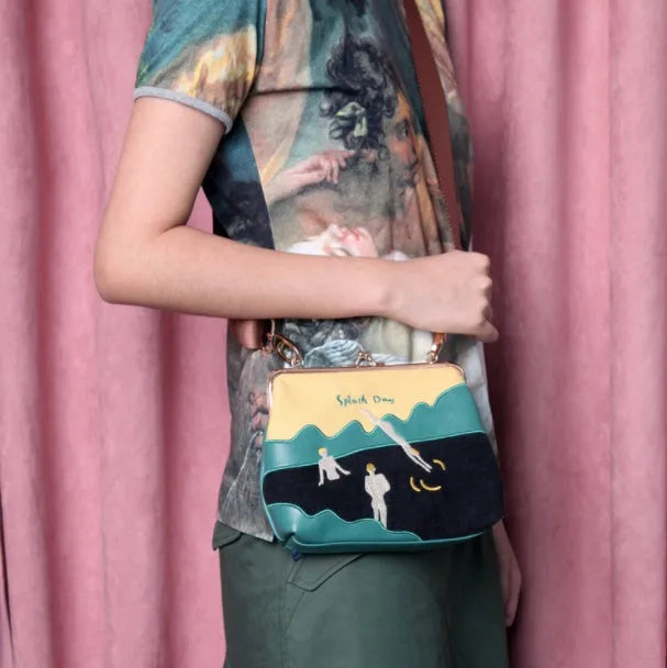 Vintage velvet bag women's canvas embroidered messenger bag with 120cm adjustable strap