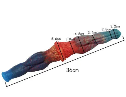 Orthrus big nodule silicone dildo 36 cm in streamer colour with haulage rope texture