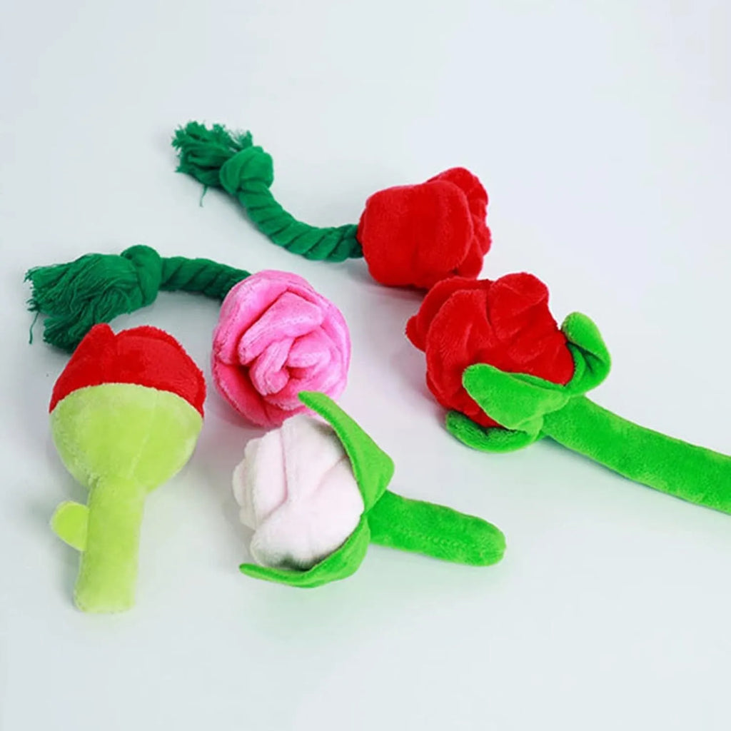 Plush rose flower dog chew toy with squeaker for small medium dogs