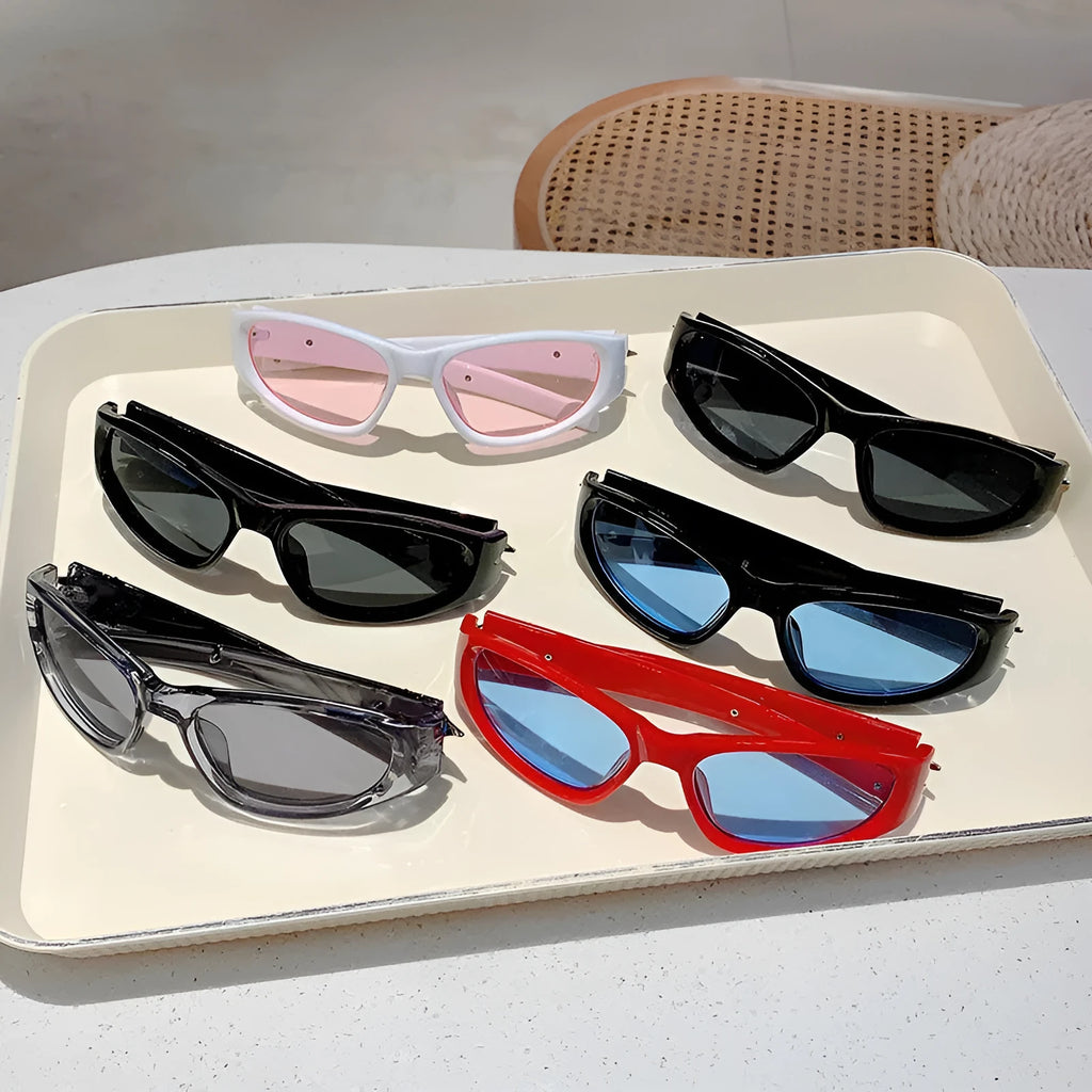 PC material windproof sports sunglasses showing black frame with blue lens option